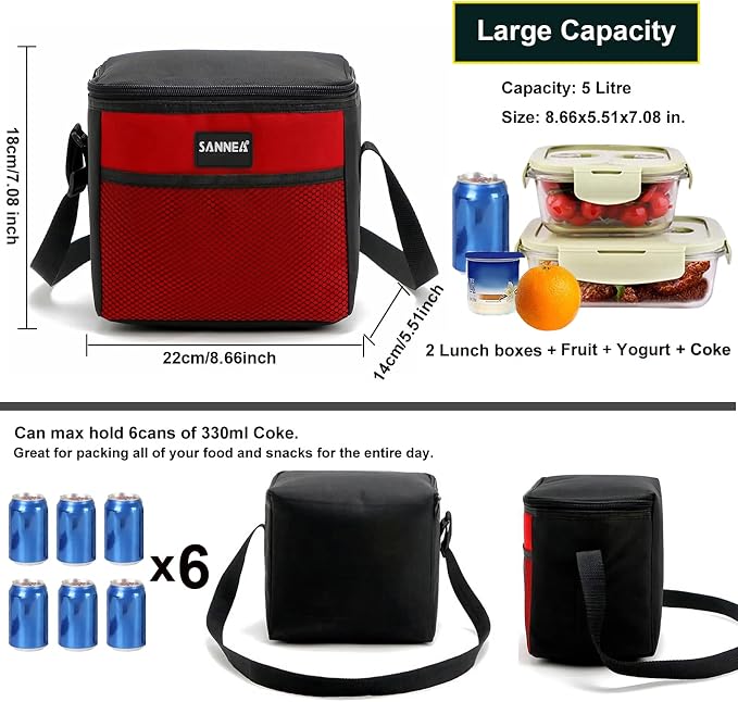 6 Can/5L Lunch Bag for Women Men Portable Lunch Box Small Cooler Bag Soft