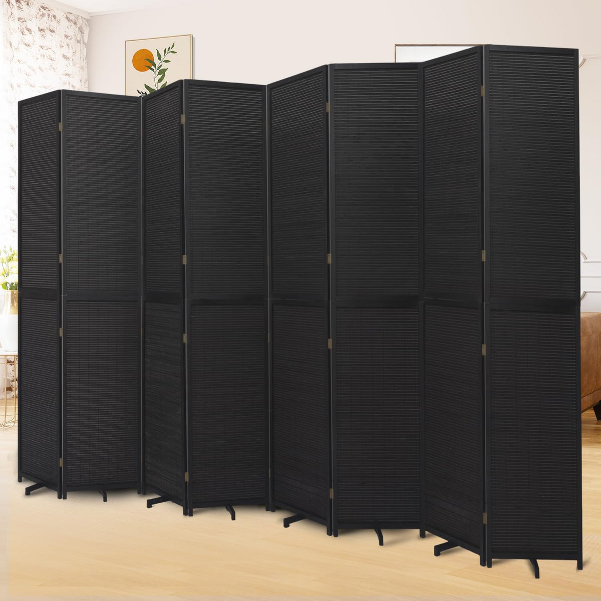 Bamboo Room Divider 8 Panel Wall Divider, 142'' W x 67'' H Folding Design with Extra Stable Base, 100% Bamboo Room Divider Screen for Room Separation, Chinese Room Partitions and Dividers Freestanding