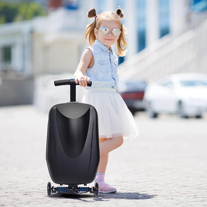 20" Scooter Suitcase for Kids, 2-in-1 Ride On Luggage