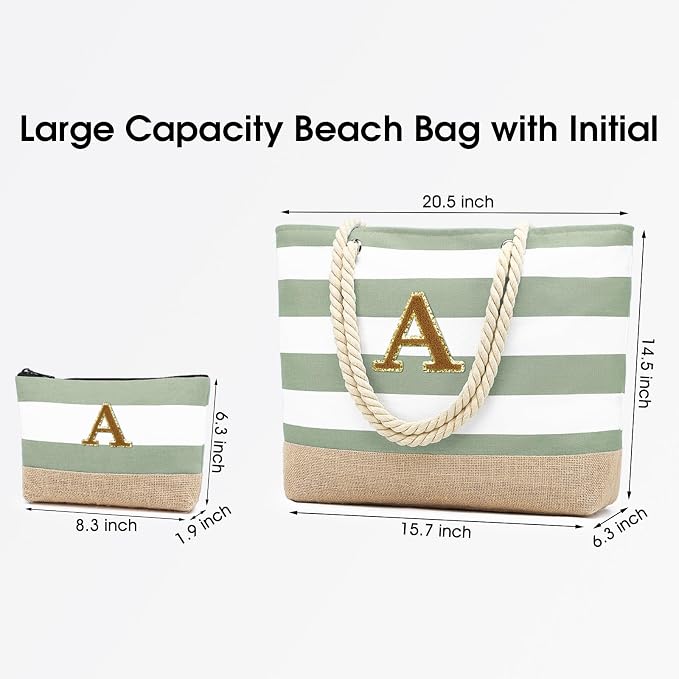 Becokan Beach Bag Initial Beach Tote