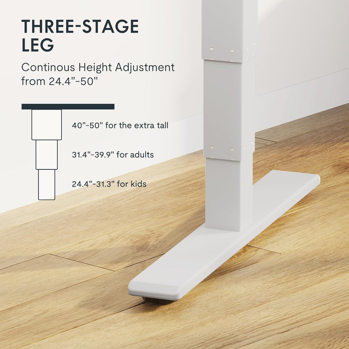 FLEXISPOT E6 MAX Rubber Wood Dual Motor 3 Stages Standing Desk 48x24 Inch Whole-Piece Board Electric Height Adjustable Stand Up Desk 150KG Load Capacity(White Frame + Rubber Wood Desktop)