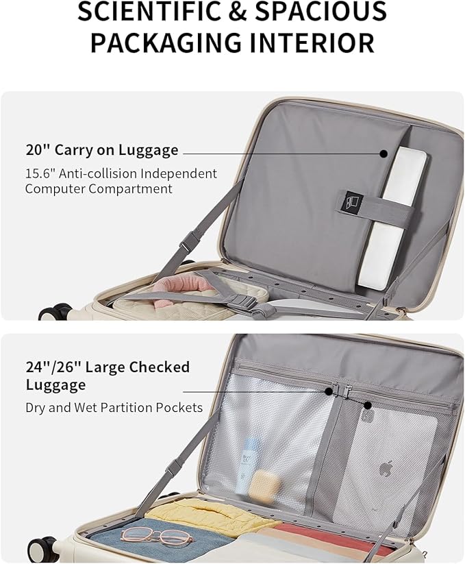 aji Expandable Top Opening Carry On Luggage Airline Approved, 20 Inch