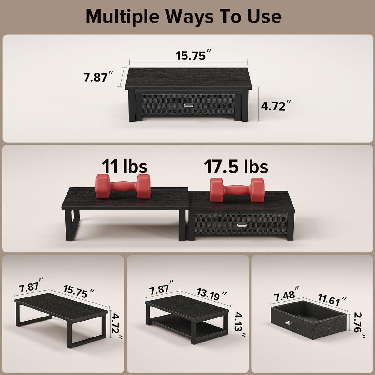 WOHOMO Dual Monitor Stand Riser with Drawers, Desk Organizers for 2 Monitors, Desktop Storage Stand for Computer,Laptop,Black