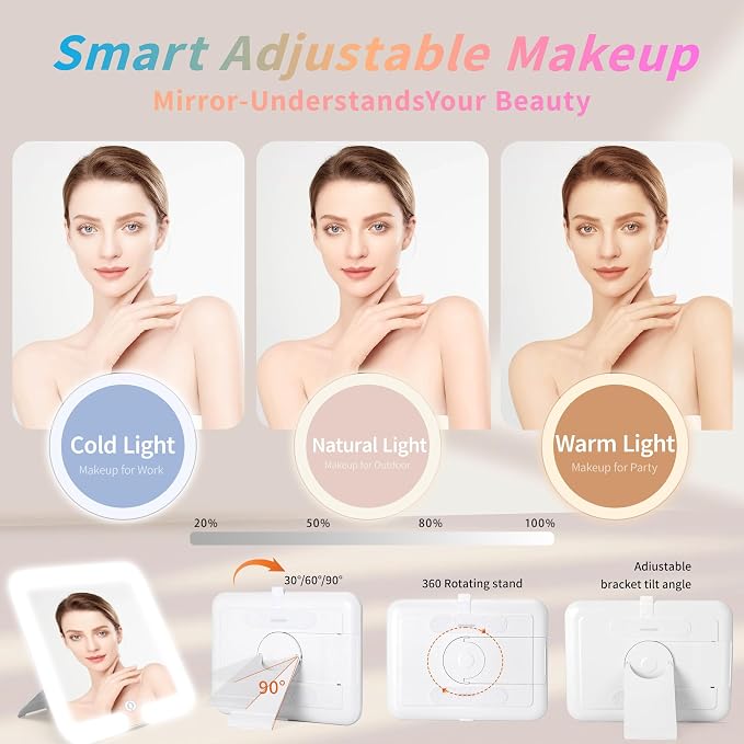 Makeup Bag with LED Mirror & Magnifier, Large Cosmetic Organizer Travel Makeup