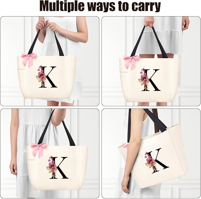 Vavabox Tote Bag, A-Z Initial Monogrammed Waterproof Tote Bag, Bridesmaid Gifts