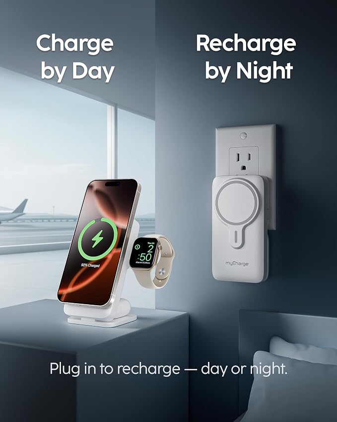 myCharge EcoHub 3 in 1 Apple Charging Station & Magsafe Battery Pack | Wireless