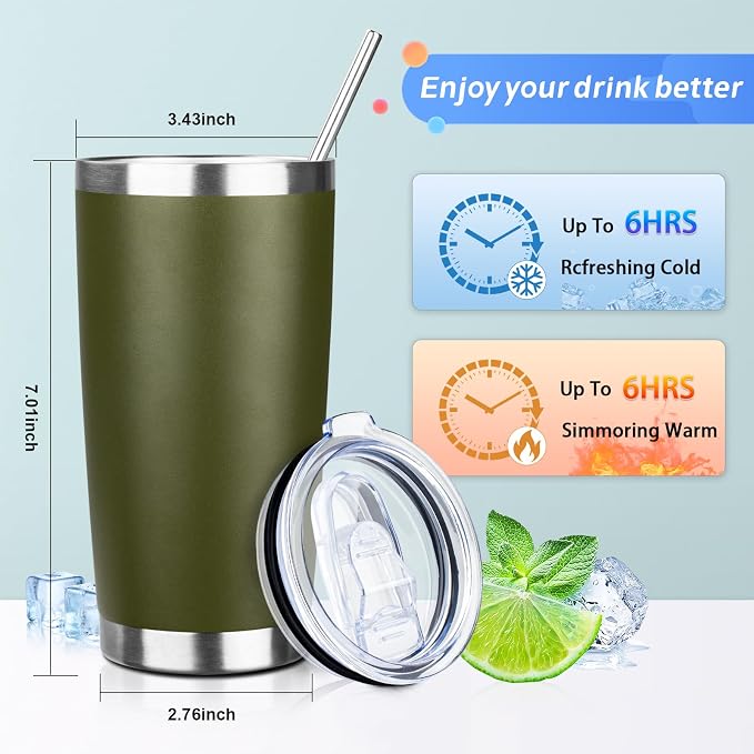 20oz Tumbler with Straw and Brush, Stainless Steel Vacuum Insulated tumbler