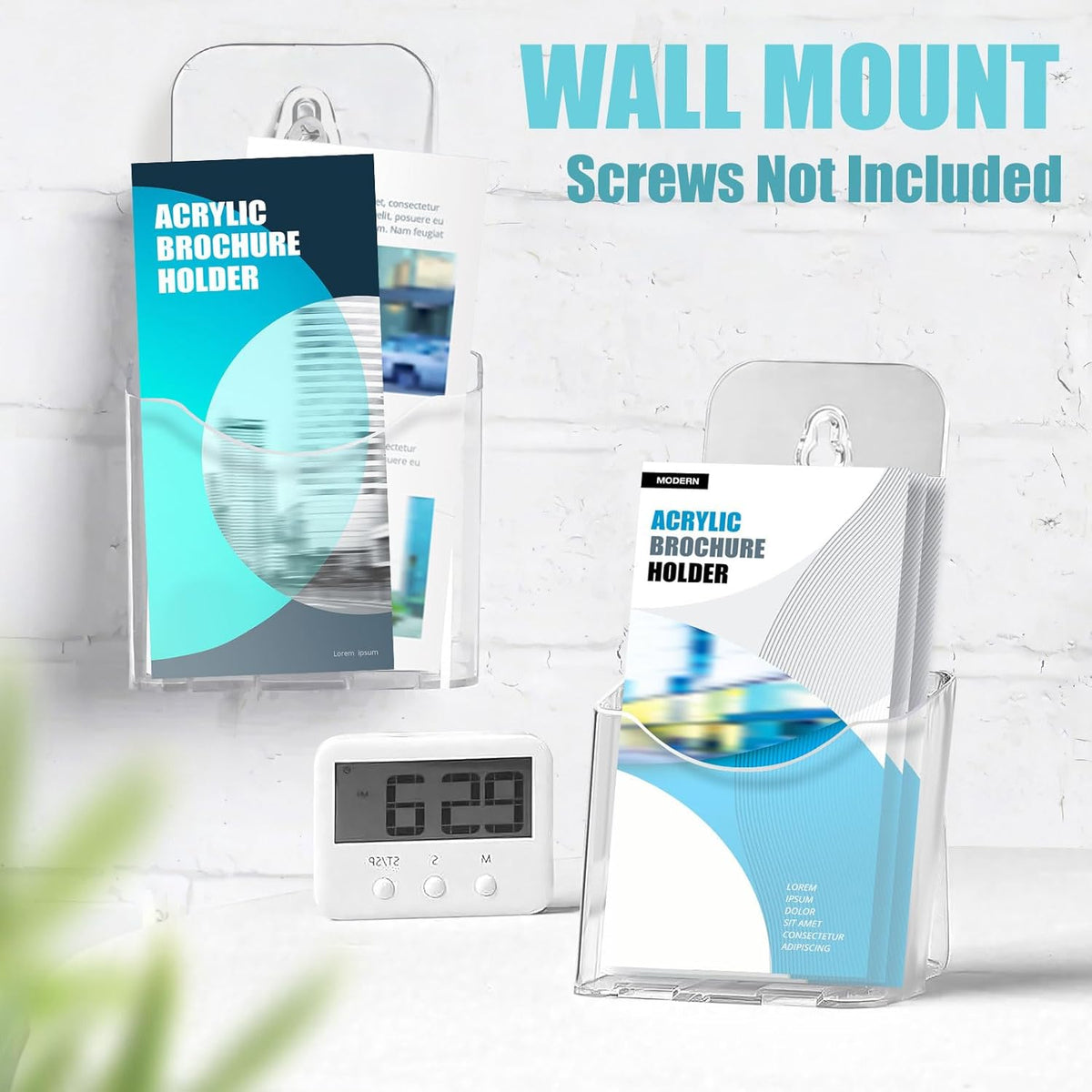 6 Pack Brochure Holder, 4x9 in Acrylic Brochure Display Stand, Clear Plastic Rack Card Trifold Pamphlet Flyer Holder,Countertop and Wall Mount Use