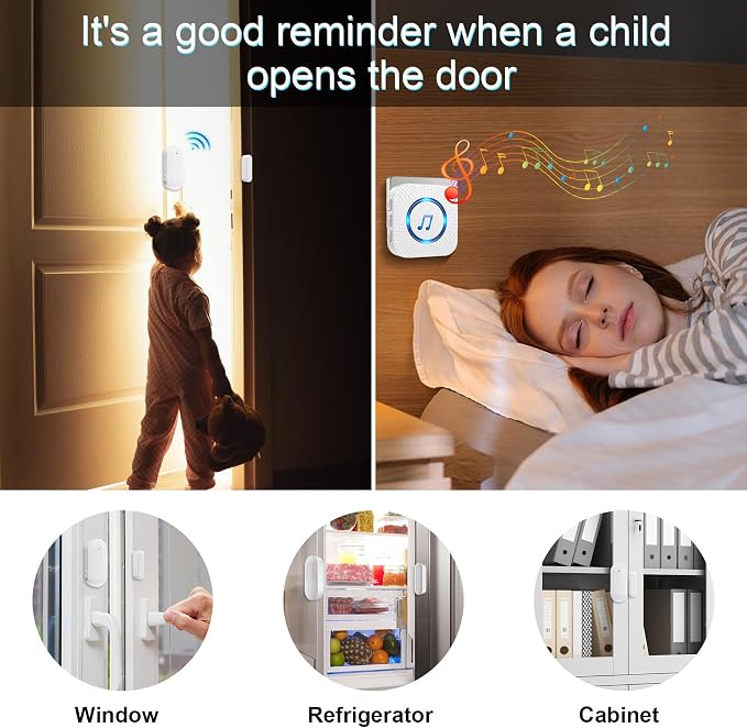SanJie Door Chime, Door Open Contact Sensor Alarm