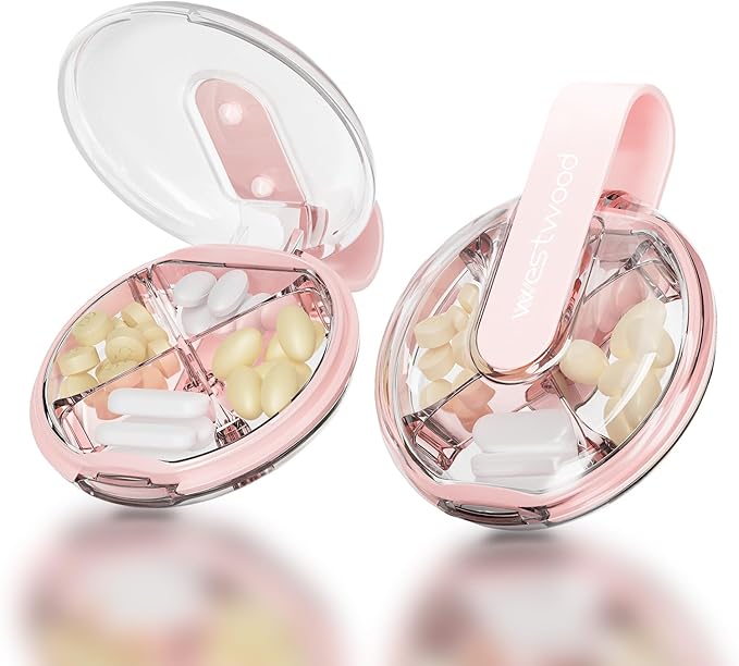 1 Pack Easy-to-Hold Small Round Pink Pill Organizer