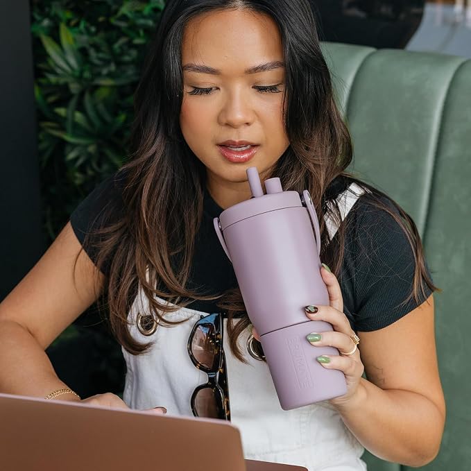 BrüMate Resa 25oz 100% Leakproof Travel Tumbler w/Handle & Straw | Flexible SoftSip Straw | Silicone Sleeve for Durability | Stainless Steel | Cup Holder & Travel Friendly Water Bottle (Glacier)