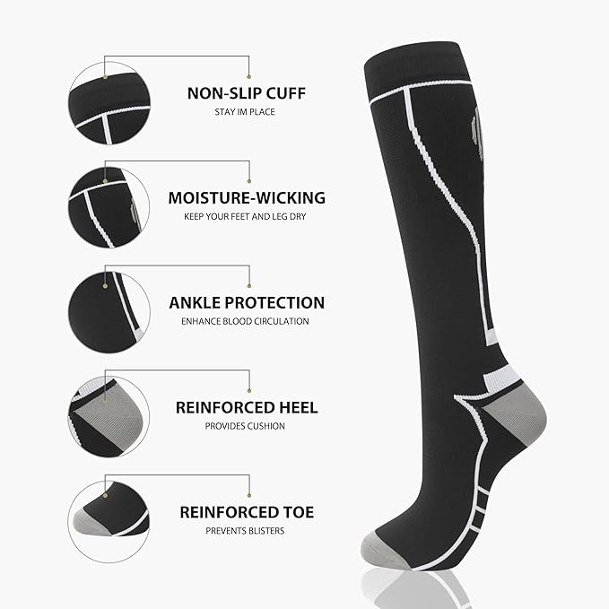 Compression Socks for Women Men Circulation Knee High 8 Pairs for Nurses