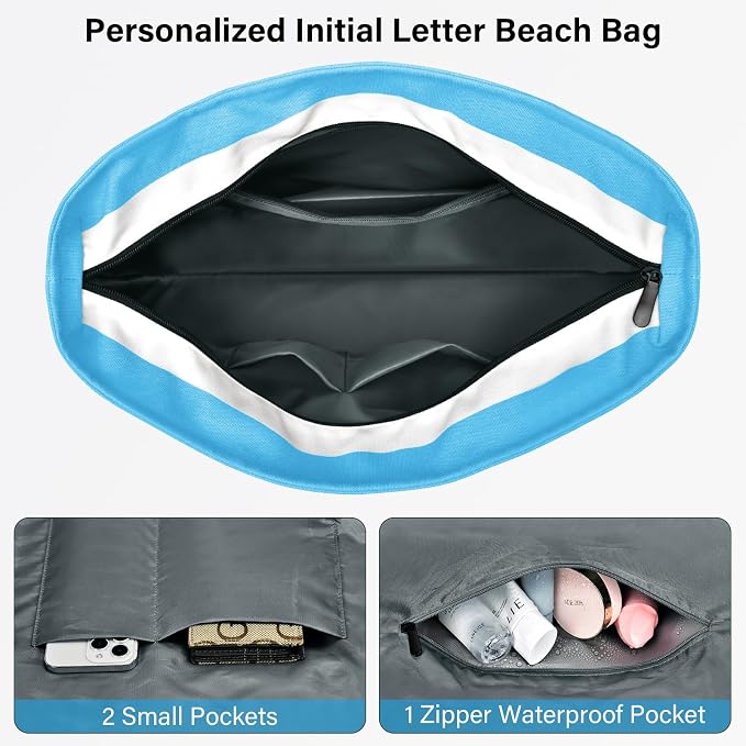 Becokan Beach Bag Initial Beach Tote