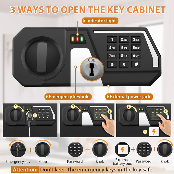 71 Keys Fireproof Key Lock Box, Anti-Theft Key Box Wall Mount