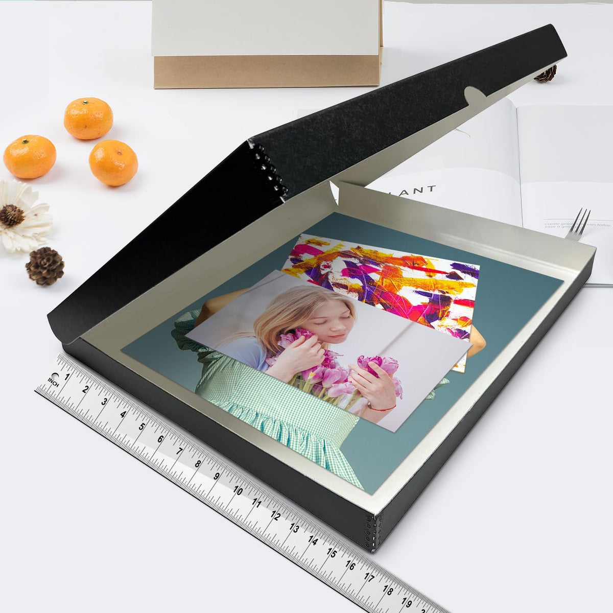 Lineco, Archival Folio Storage Box. Acid-Free, Metal Edge Boxboard, Clamshell Lid. 16 x 20 x 1.75 Inches. Preserves and Organizes, Stores Photos, Documents, Craft, Prints, DIY. Black, Pack of 10