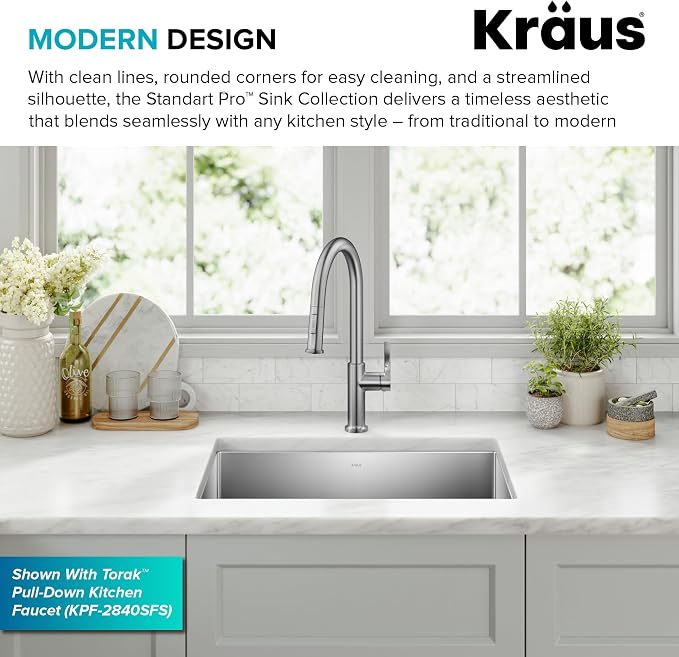 KRAUS Standart PRO 28-inch 16 Gauge Undermount Single Bowl Stainless Steel