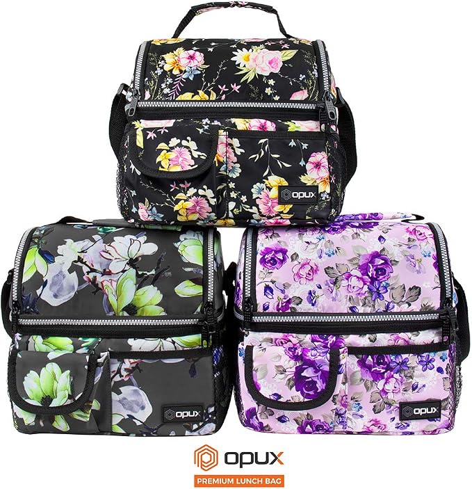 opux Lunch Bag Women Insulated, Adult Lunch Box Cooler, Flower Lunch Box