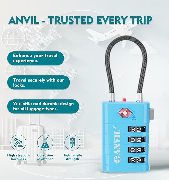 ANVIL 4 Digit Luggage Locks, TSA Locks