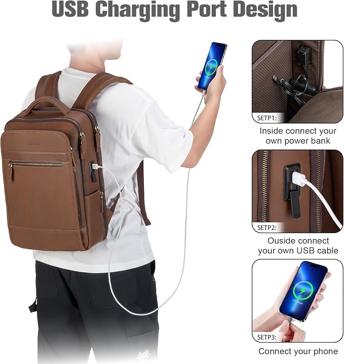Tzowla Leather Laptop Backpack, Bag