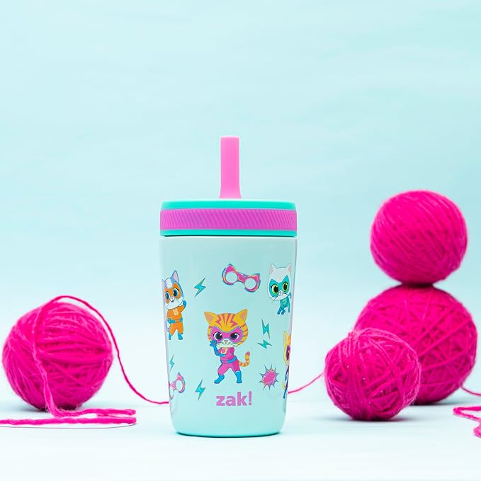Zak Designs SuperKitties Kelso Toddler Cups For Travel or At Home, 12oz Vacuum Insulated Stainless Steel Sippy Cup With Leak-Proof Design is Perfect For Kids (Ginny, Sparks, Buddy, Bitsy)
