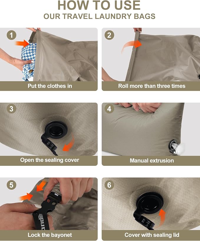 Travel Laundry Bag, Pump Free Vacuum Storage Bag Reusable Compression Dirty