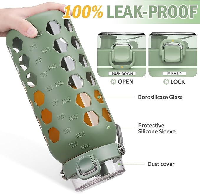 MUKOKO 64oz Glass Water Bottles