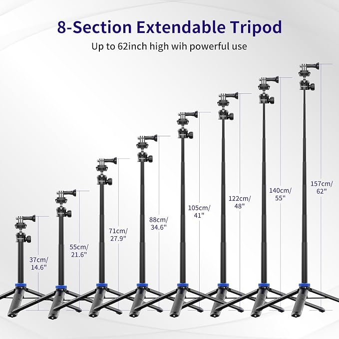 Selfie Stick Tripod for Gopro Camera, Portable Lightweight Camera Tripod for
