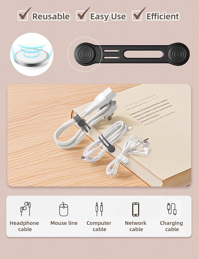Kanemc 8 Pack Magnetic Twist Ties, Silicone Cord Organizer Magnet Reusable