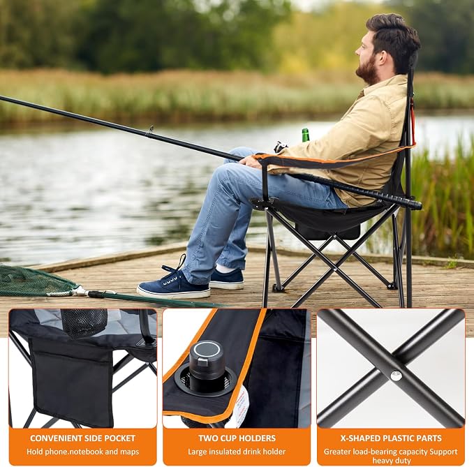 EMERIT Oversized Padded Camping Chair, 350LB Heavy Duty Quad Fold Chair