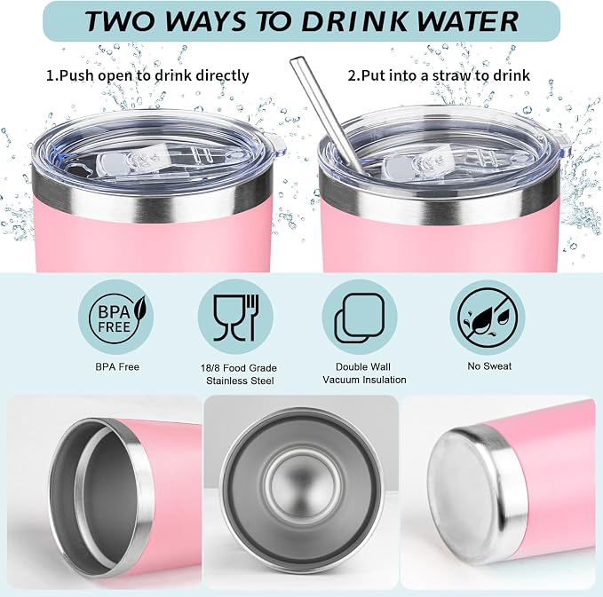 20oz Tumbler with Straw and Brush, Stainless Steel Vacuum Insulated tumbler