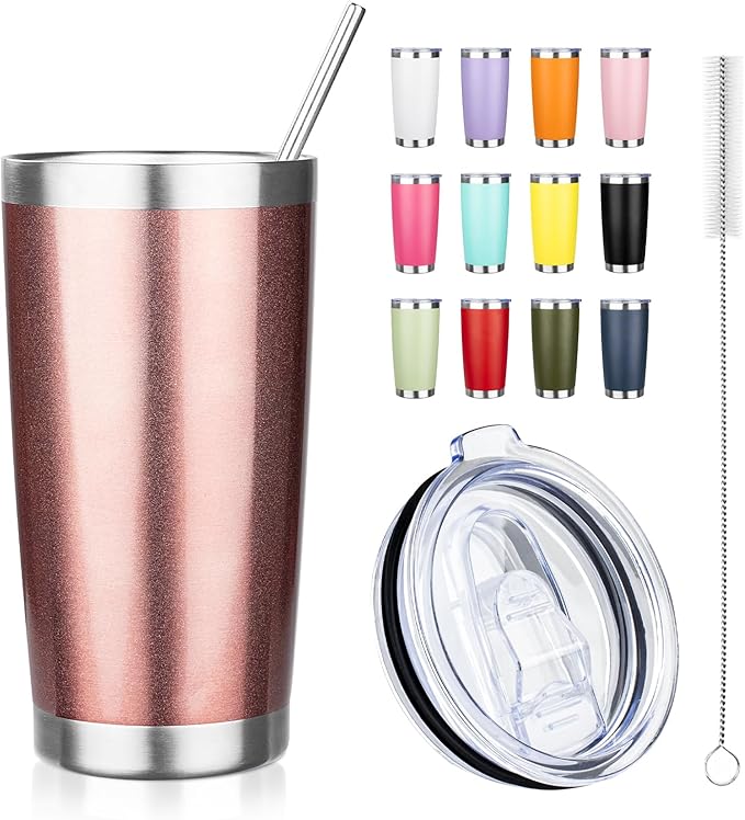 20oz Tumbler with Straw and Brush, Stainless Steel Vacuum Insulated tumbler