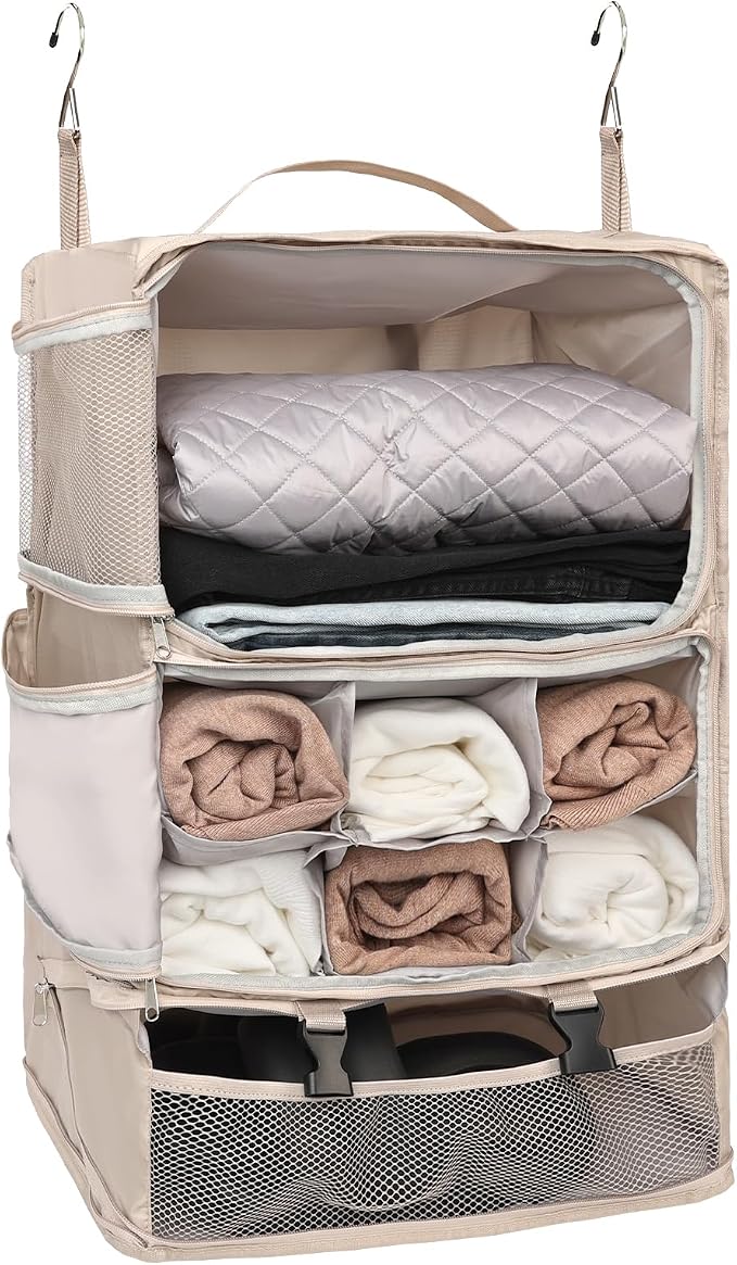 TABITORA Travel Portable Hanging Shelves Closet Organizer Packing Luggage