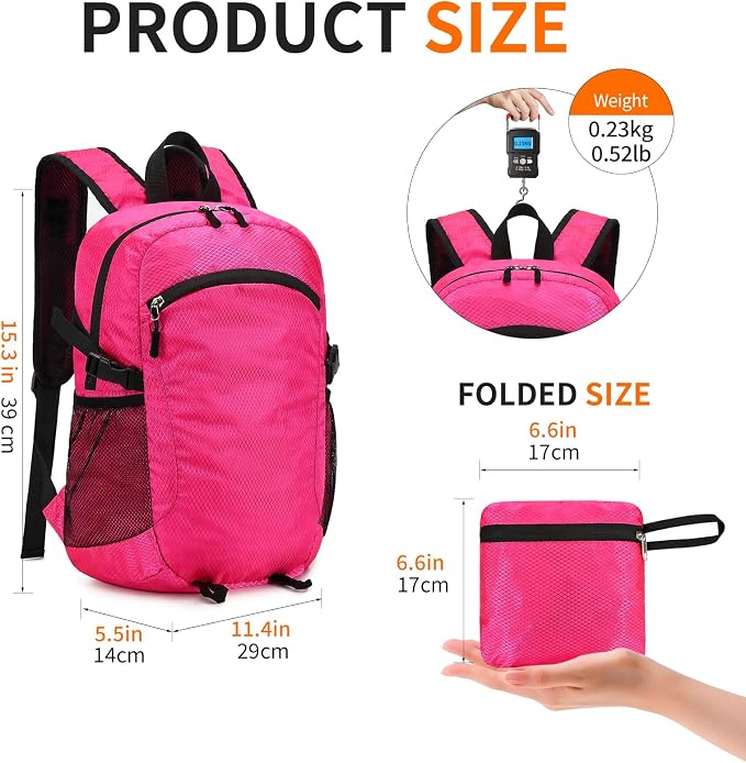 Small Hiking Daypack, 15L Waterproof Hiking Backpack Packable Lightweight