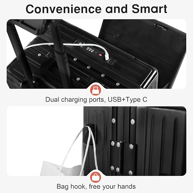 Carry On Luggage 20 Inch, Aluminum Frame Zipperless Luggage, ABS+PC Hard Shell