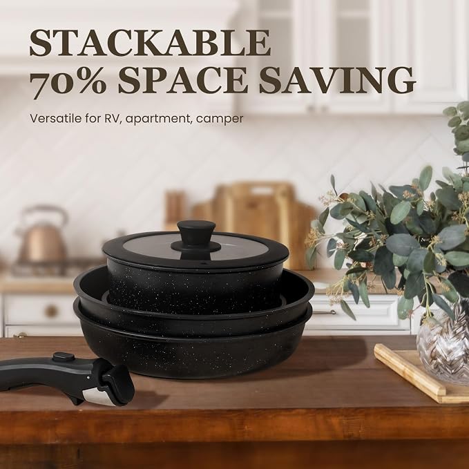 KIKCOIN Pots and Pans Set, 30 Pack Nonstick Cookware Set Detachable Handle