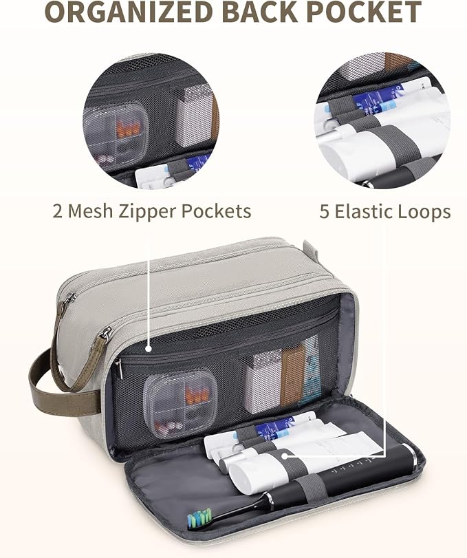 WANDF Toiletry Bag for Men Travel Toiletry Organizer Canvas and Leather Dopp