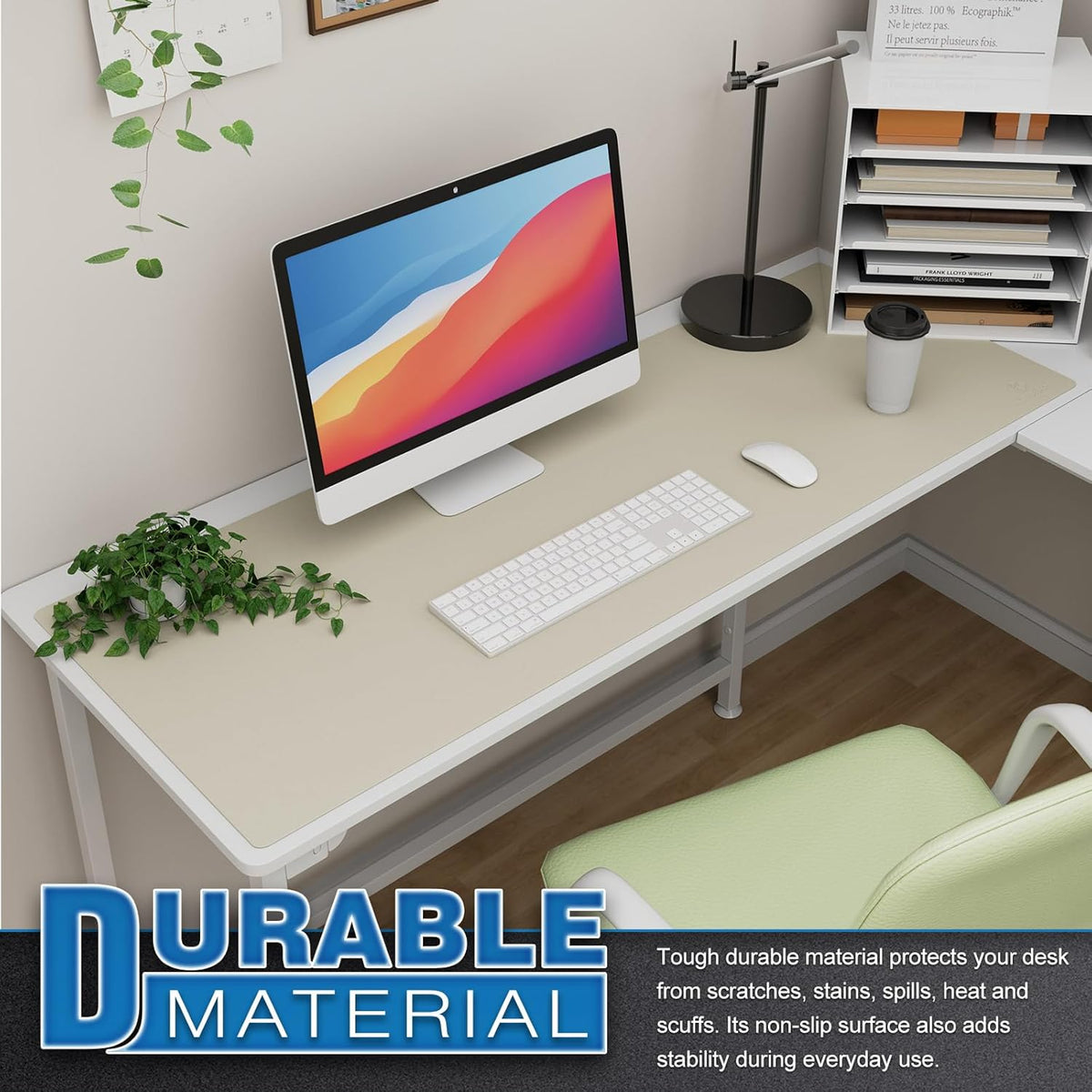 K KNODEL Large Office Leather Desk Mat, Mouse and Keyboard Pad, Computer and Laptop Mat, Desktop Protector and Cover, Writing Pad and Blotter (47.2"x17", Ivory Cream)