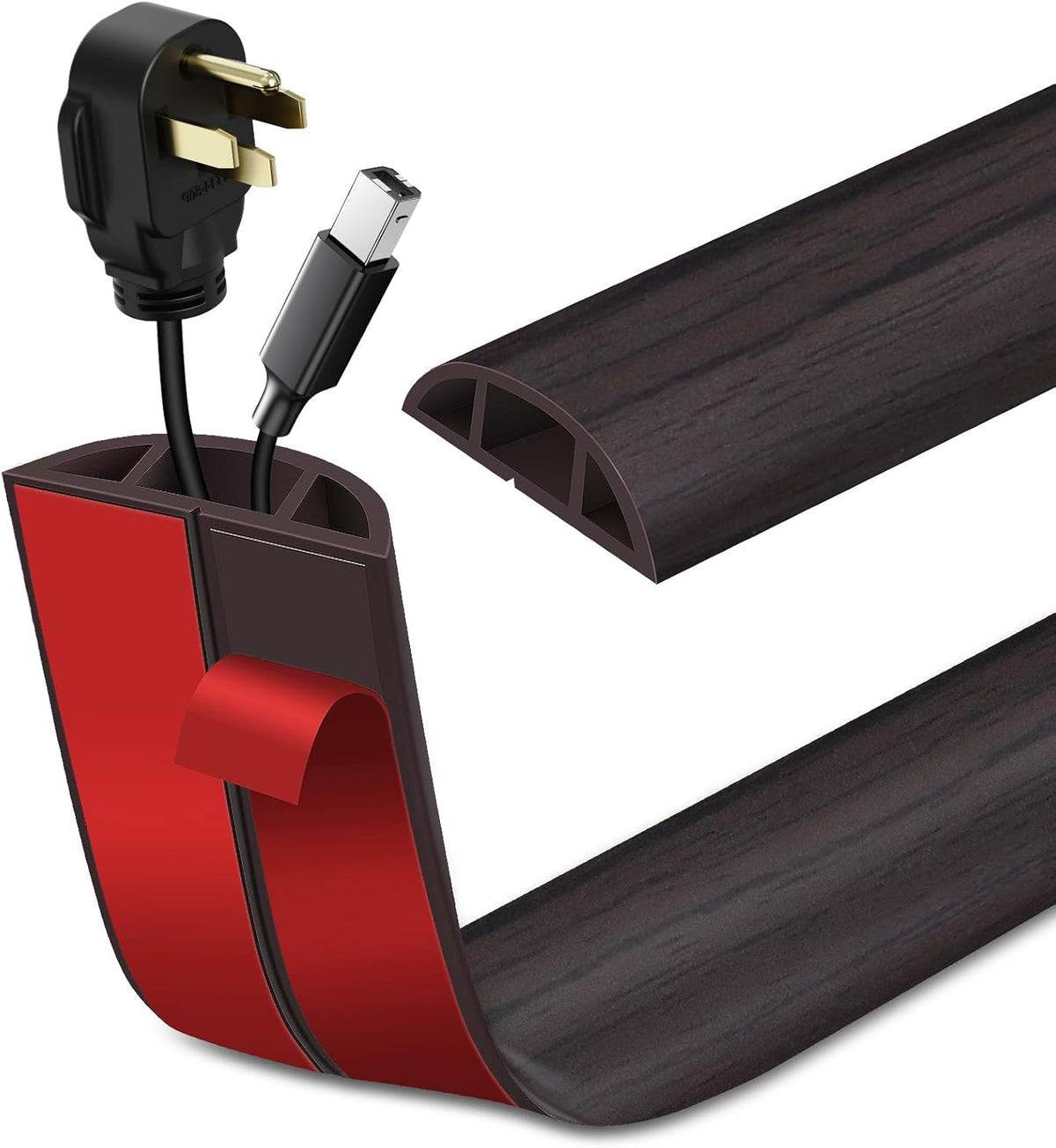 Floor Cord Cover Self Adhesive Cord Hider Floor Extension Cord Covers for Floor Power Cord Protector Cable Management Prevent Cable Trips Cable Cavity 0.51" W x 0.31" H (Dark Walnut, 10Ft)