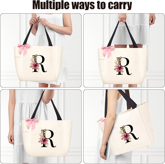 Vavabox Tote Bag, A-Z Initial Monogrammed Waterproof Tote Bag, Bridesmaid Gifts
