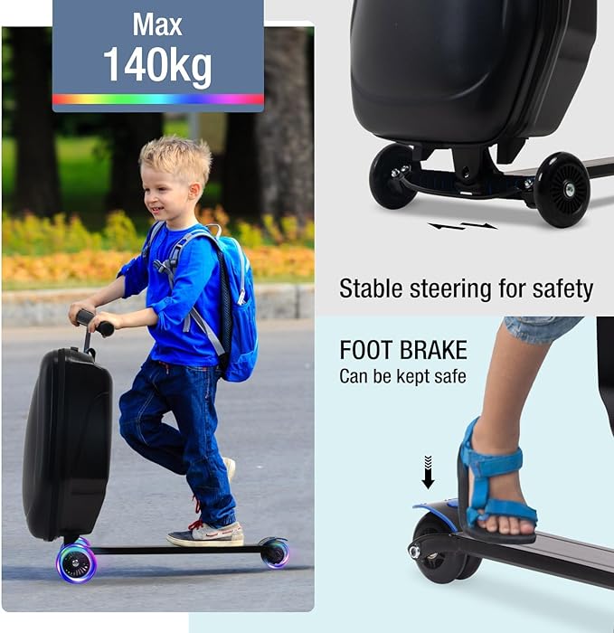 20" Scooter Suitcase for Kids, 2-in-1 Ride On Luggage