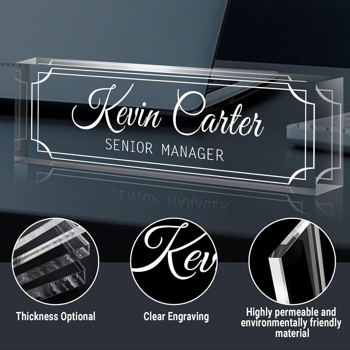 Name Plate for Desk Personalized, Acrylic Desk Decorations, Employee Appreciation Gifts, Custom Office Gifts for Coworkers, Boss, Teacher, Nurse (Engraving 02)
