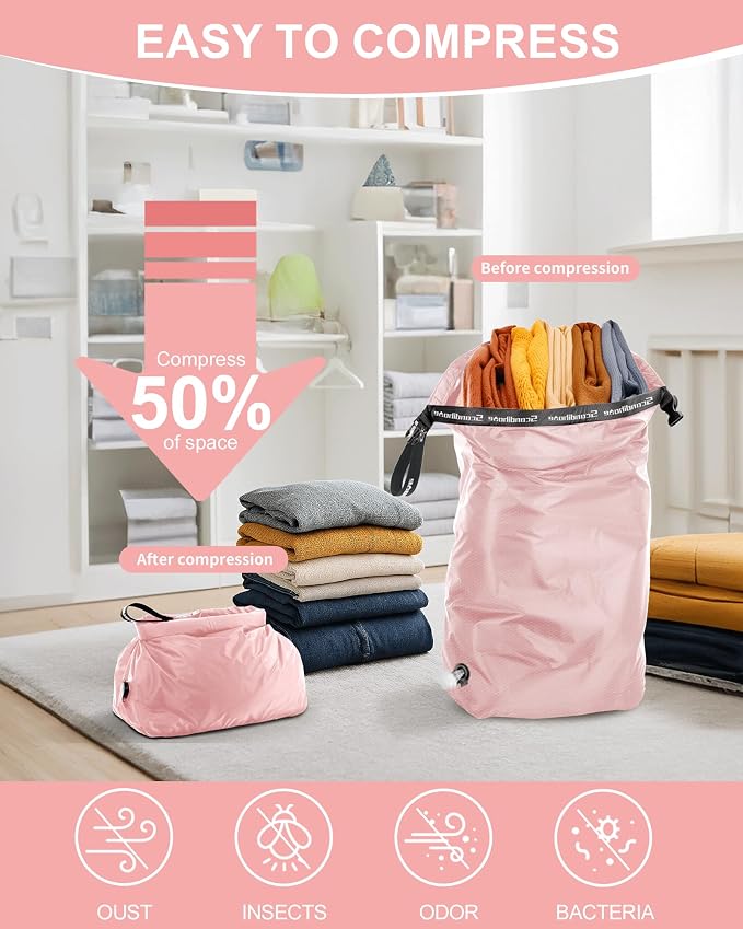 Travel Laundry Bag, Pump Free Vacuum Storage Bag Reusable Compression Dirty