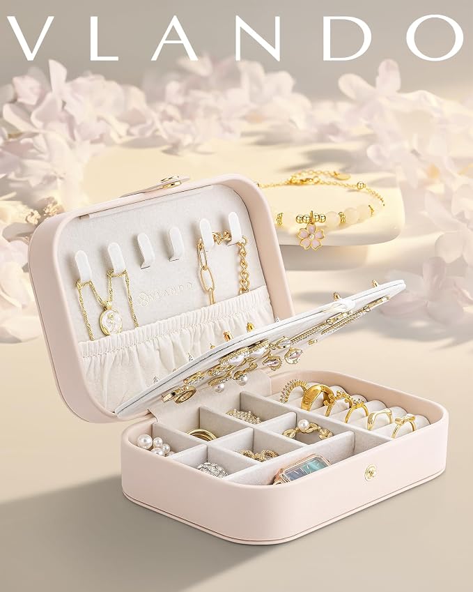 Vlando Travel Jewelry Case, PU Leather Travel Jewelry Box