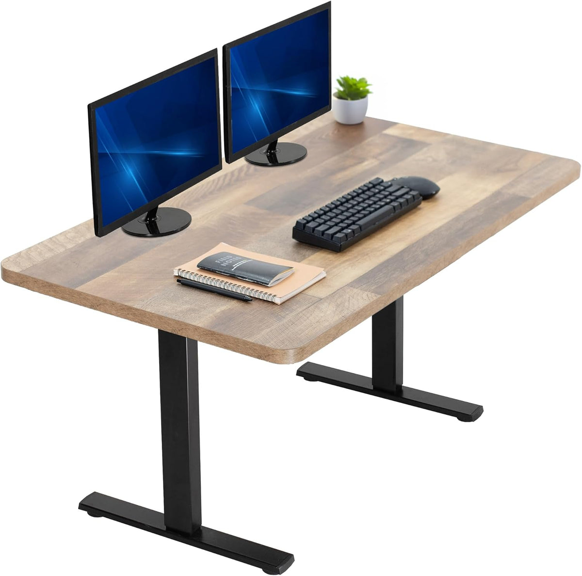 VIVO Electric 43 x 24 in Standing Desk, Memory Height Adjustment, 1B Series, One-Piece Reclaimed Wood Top, Black Frame, DESK-KIT-1B4P