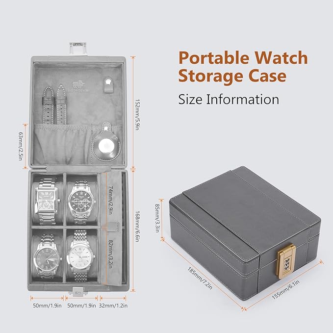 BISON DENIM Watch Box, 4 Watch Travel Case