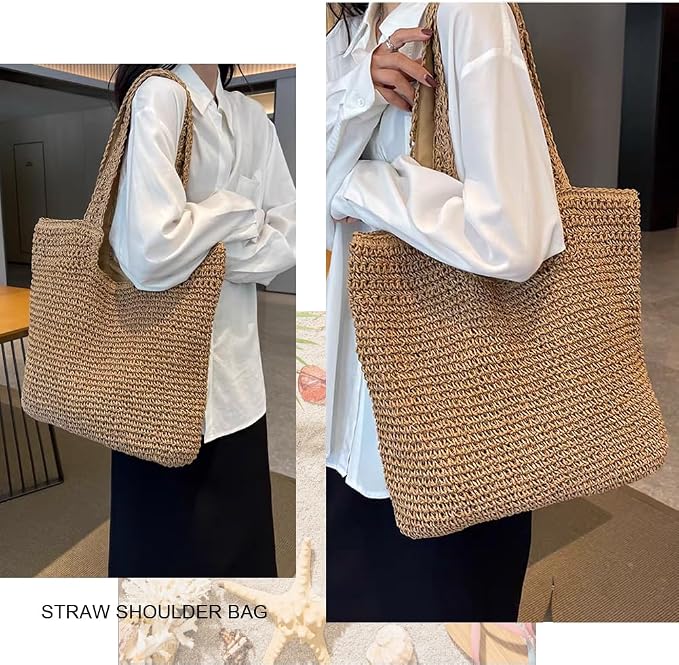 Straw Beach Bags for Women Woven Beach Tote Bag Casual Boho Large Shoulder