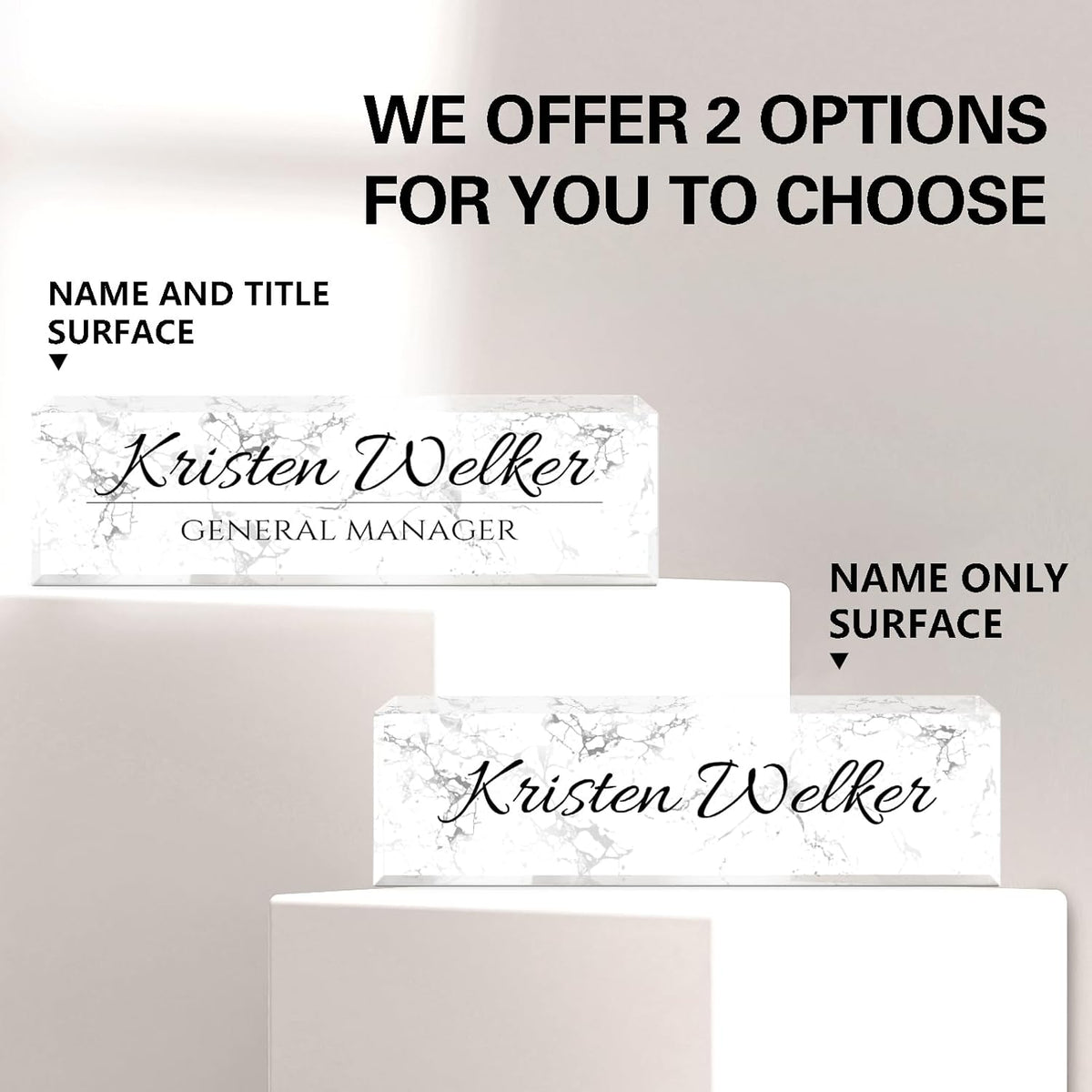 Name Plate for Desk, Desk Name Plate Personalized, Office Decor for Women Men, Acrylic Desktop Accessories, Office Appreciation Gifts for Boss Social Workers Nurse Teacher Employee (White Marble)