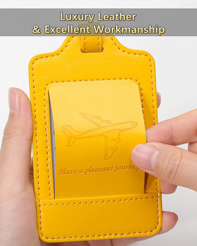 Teskyer Luggage Tags, 3 Pack Premium PU Leather Luggage Tags