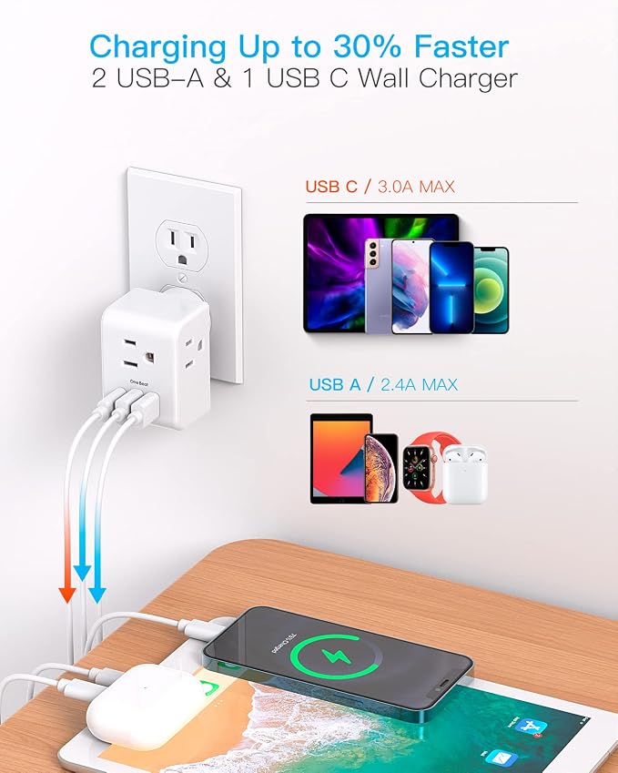 Multi Plug Outlet Extender, Power Strip Non Surge Protector Electric Outlet