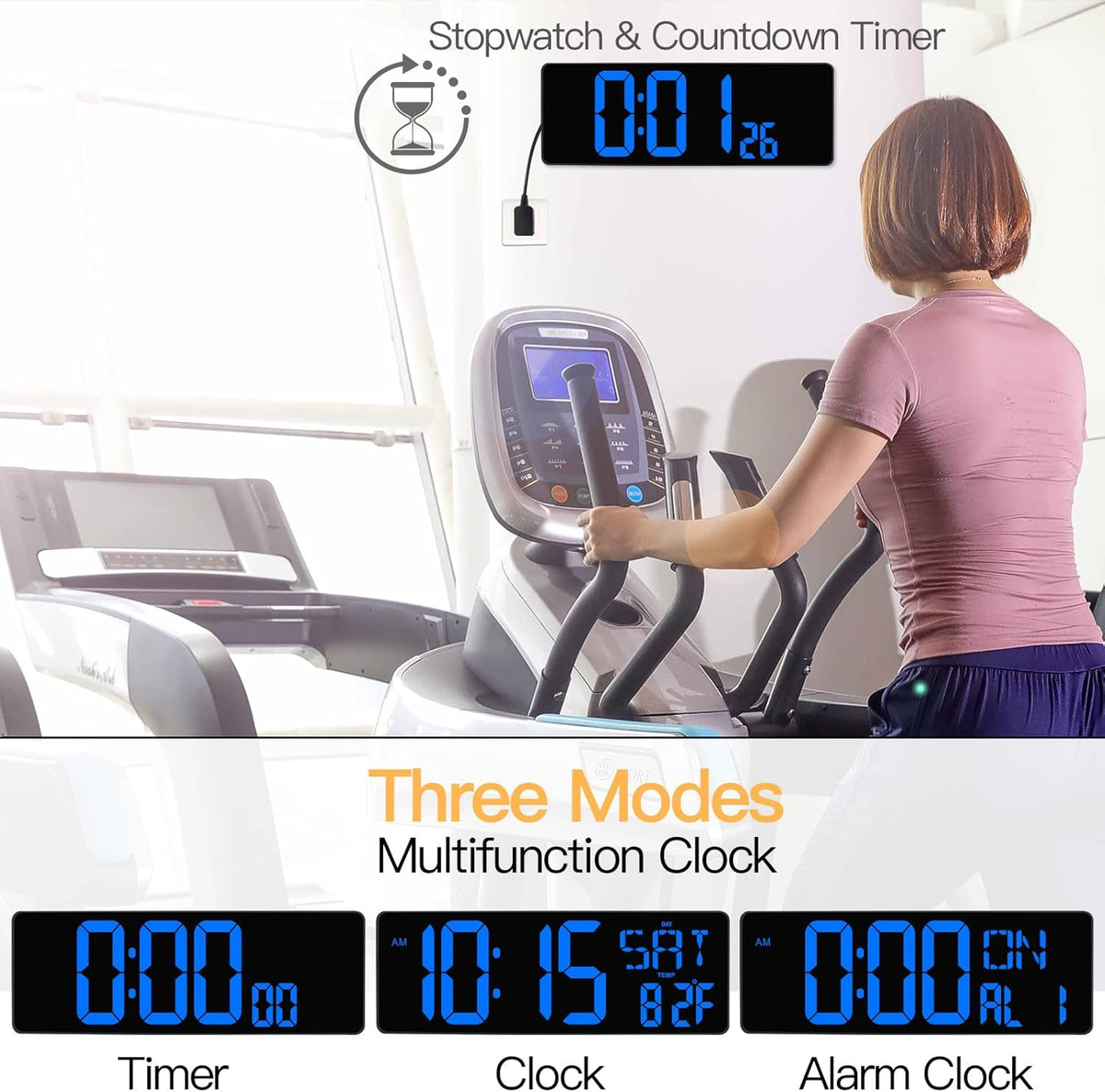 XREXS Large Digital Wall Clock with Remote Control, 16.5 Inch LED Large Display Count Up & Down Timer, Adjustable Brightness Plug-in Alarm Clock with Day/Date/Temperature for Home, Gym, Office